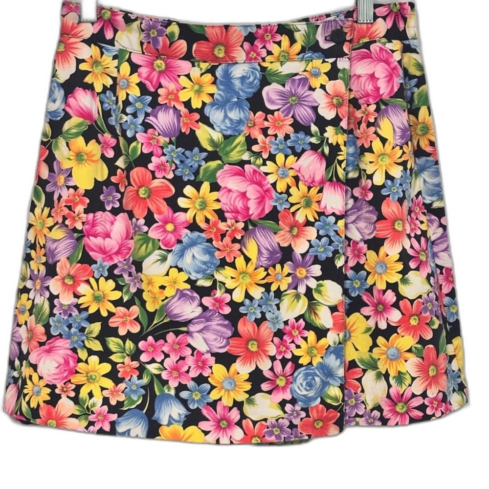 Briggs Petite Floral 90s VINTAGE Candy Colored Skort 14P Wrap Skirt Boho Garden - Picture 2 of 9